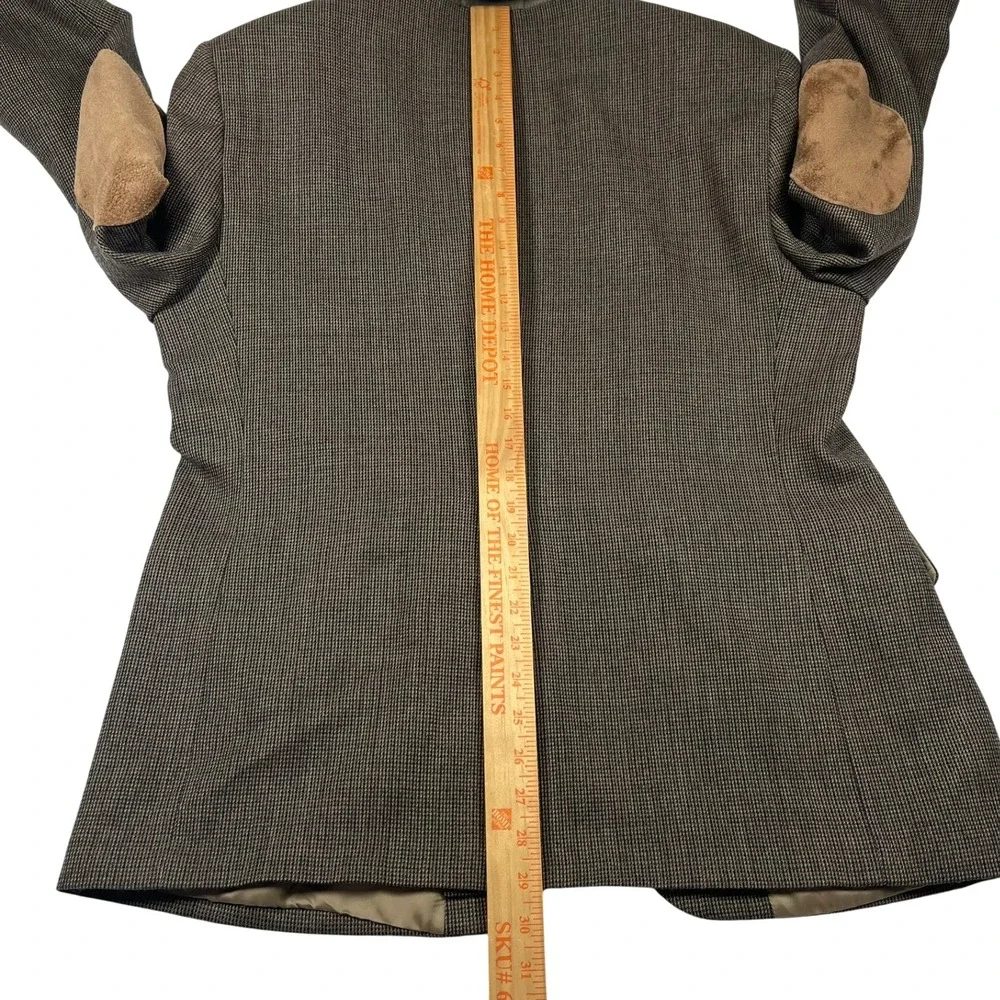 Bill Blass Lambswool Blazer Mens 42S Brown Suede Elbow Patch Blazer Check Tweed